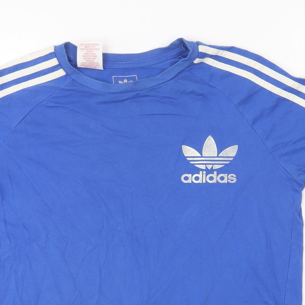 adidas Boys Blue Cotton Basic T-Shirt Size 13-14 Years Round Neck