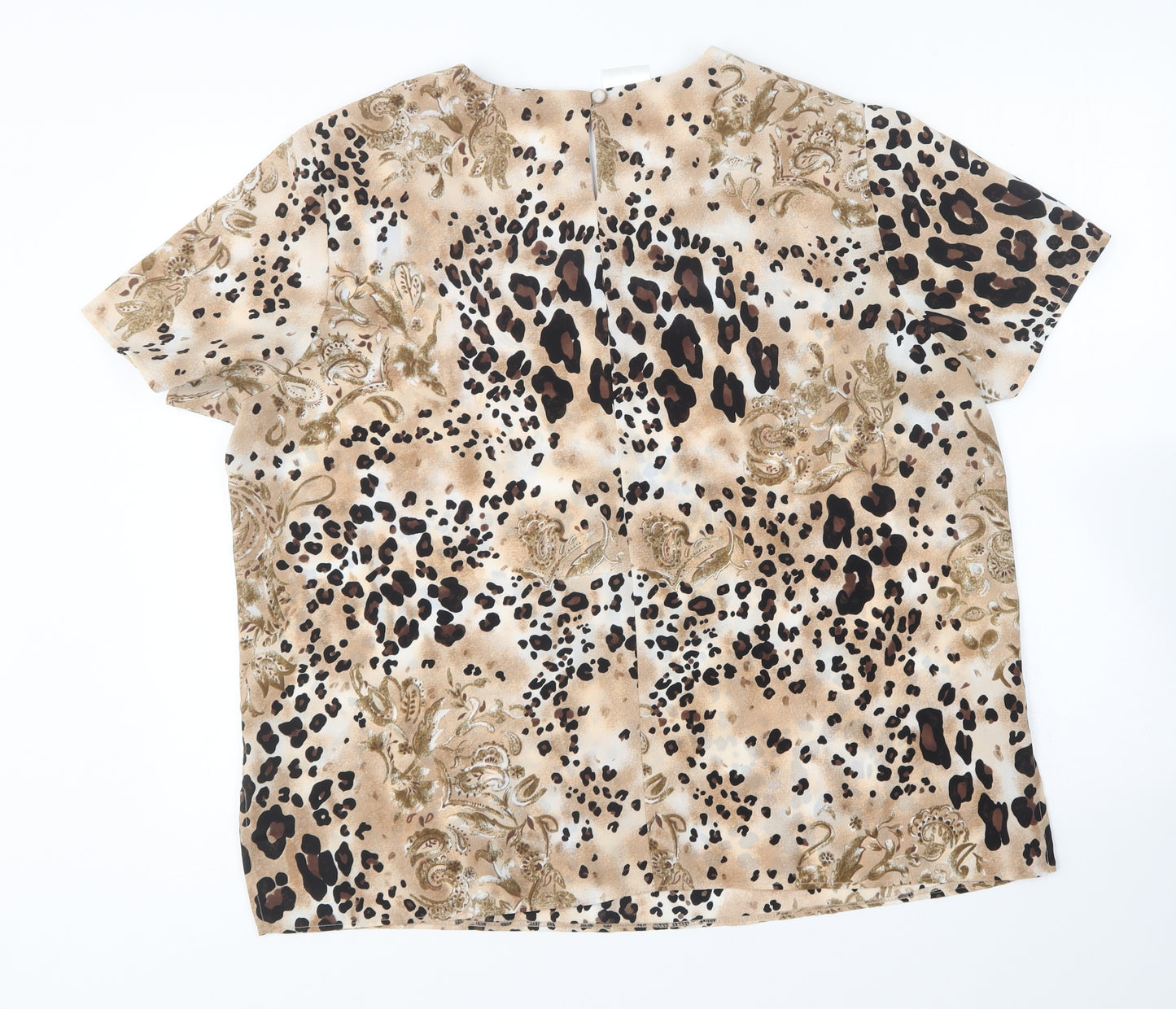 Classics Womens Brown Animal Print Polyester Basic Blouse Size 18 Round Neck