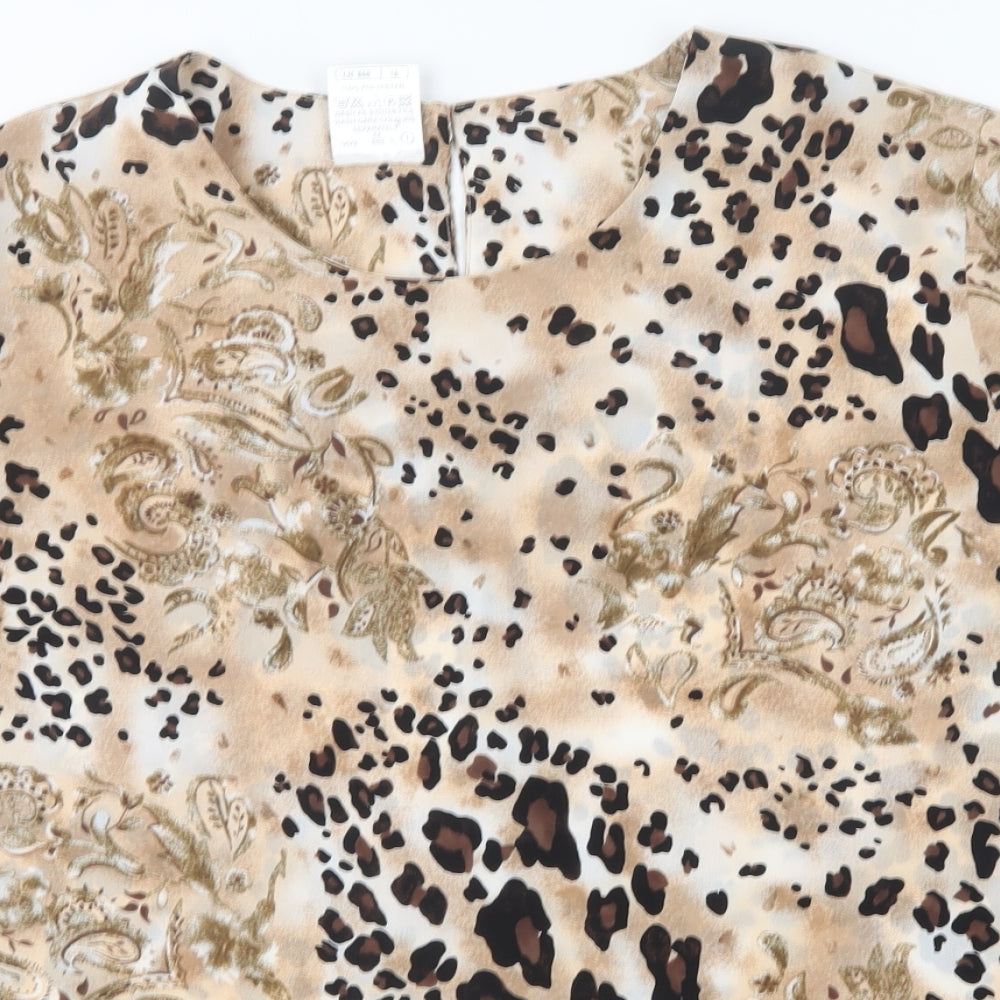 Classics Womens Brown Animal Print Polyester Basic Blouse Size 18 Round Neck