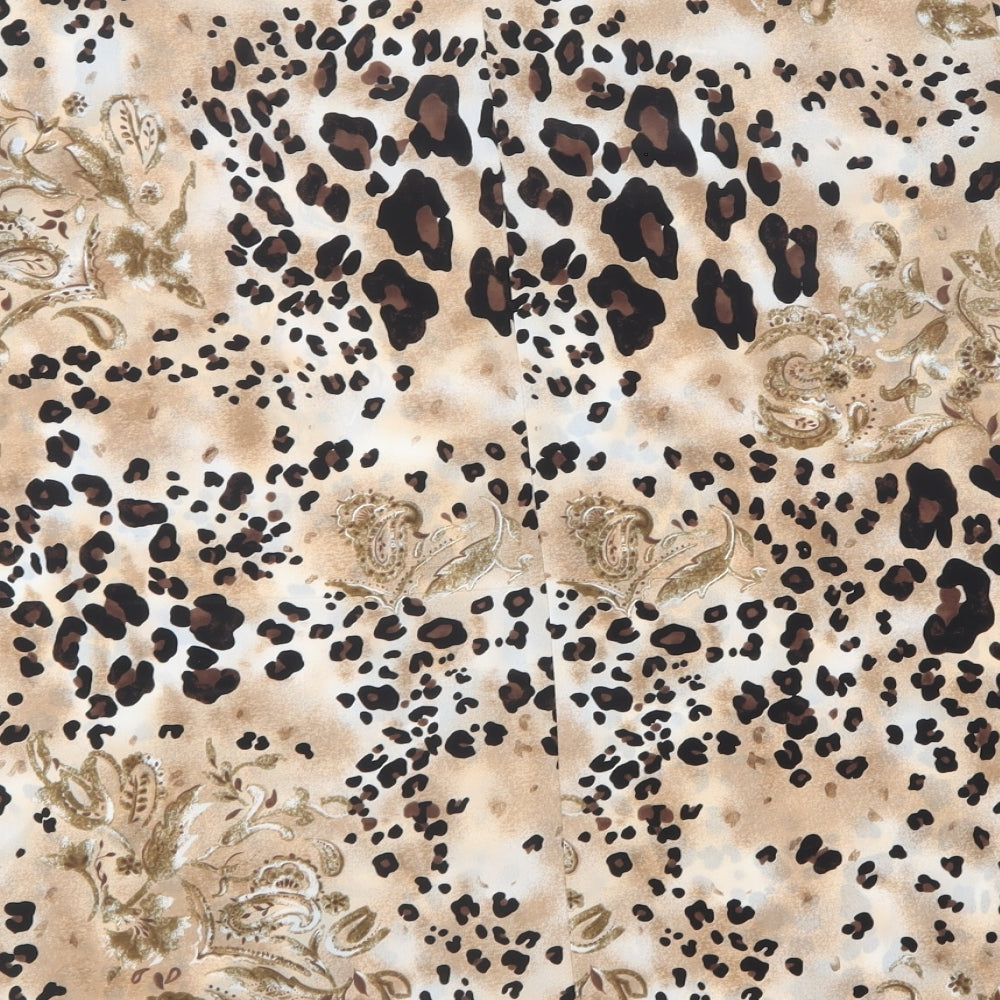 Classics Womens Brown Animal Print Polyester Basic Blouse Size 18 Round Neck