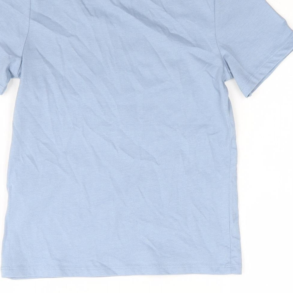 H&M Boys Blue 100% Cotton Jersey T-Shirt Size 7-8 Years Crew Neck Pullover - Dinosaur