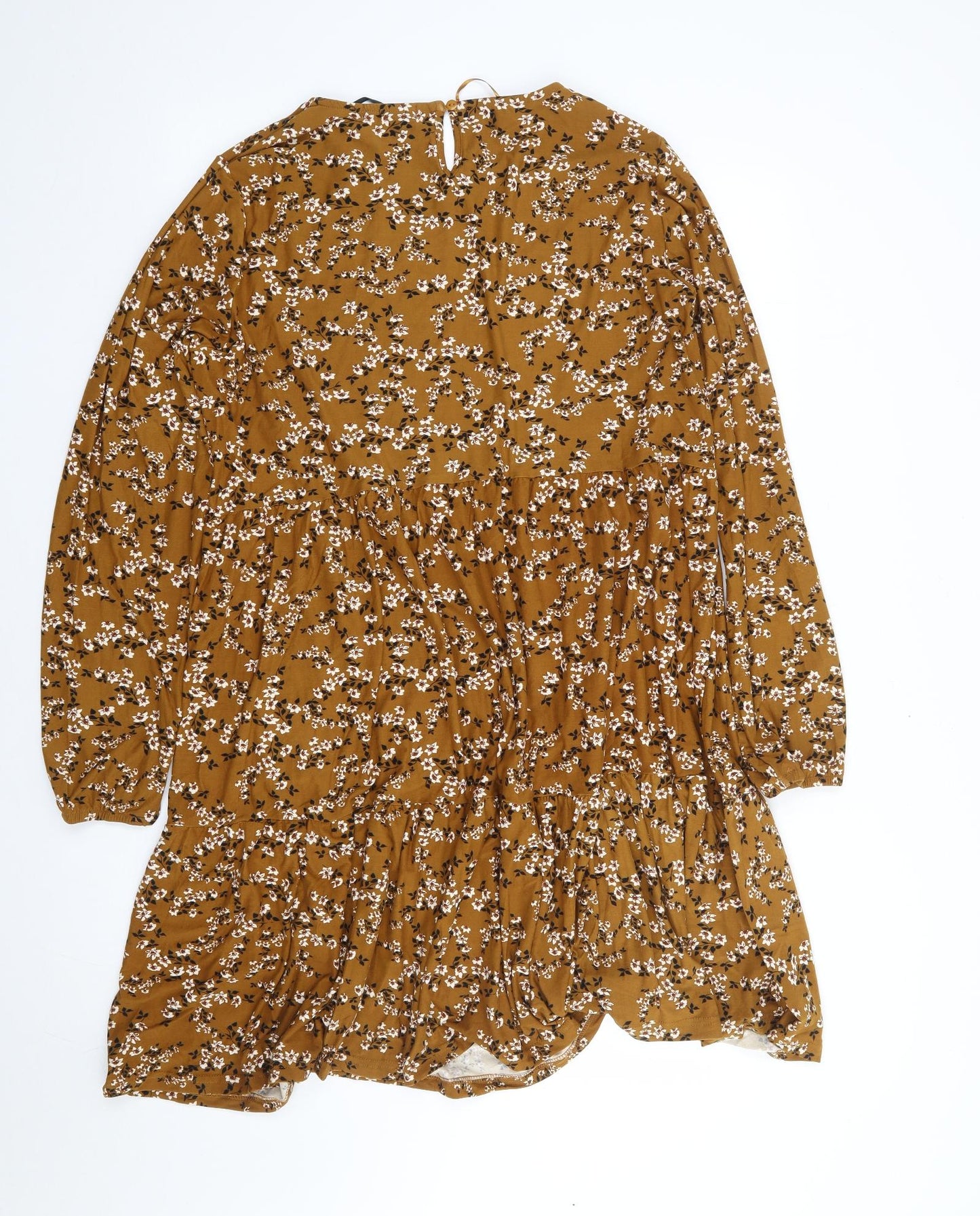 QED London Womens Brown Floral Polyester Fit & Flare Size L Round Neck Pullover