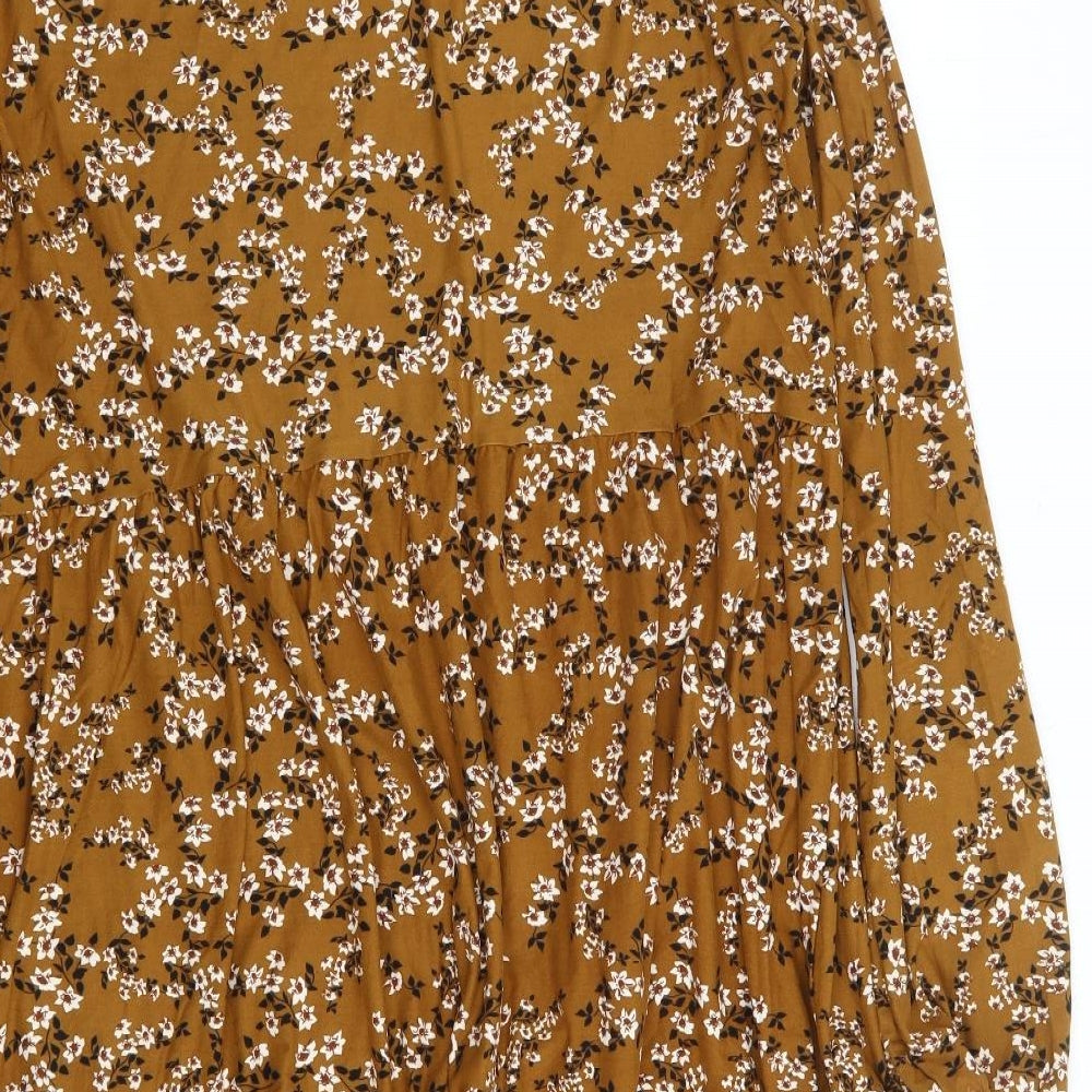 QED London Womens Brown Floral Polyester Fit & Flare Size L Round Neck Pullover