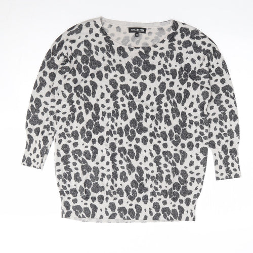 Debenhams Womens Grey Round Neck Animal Print Viscose Pullover Jumper Size 12
