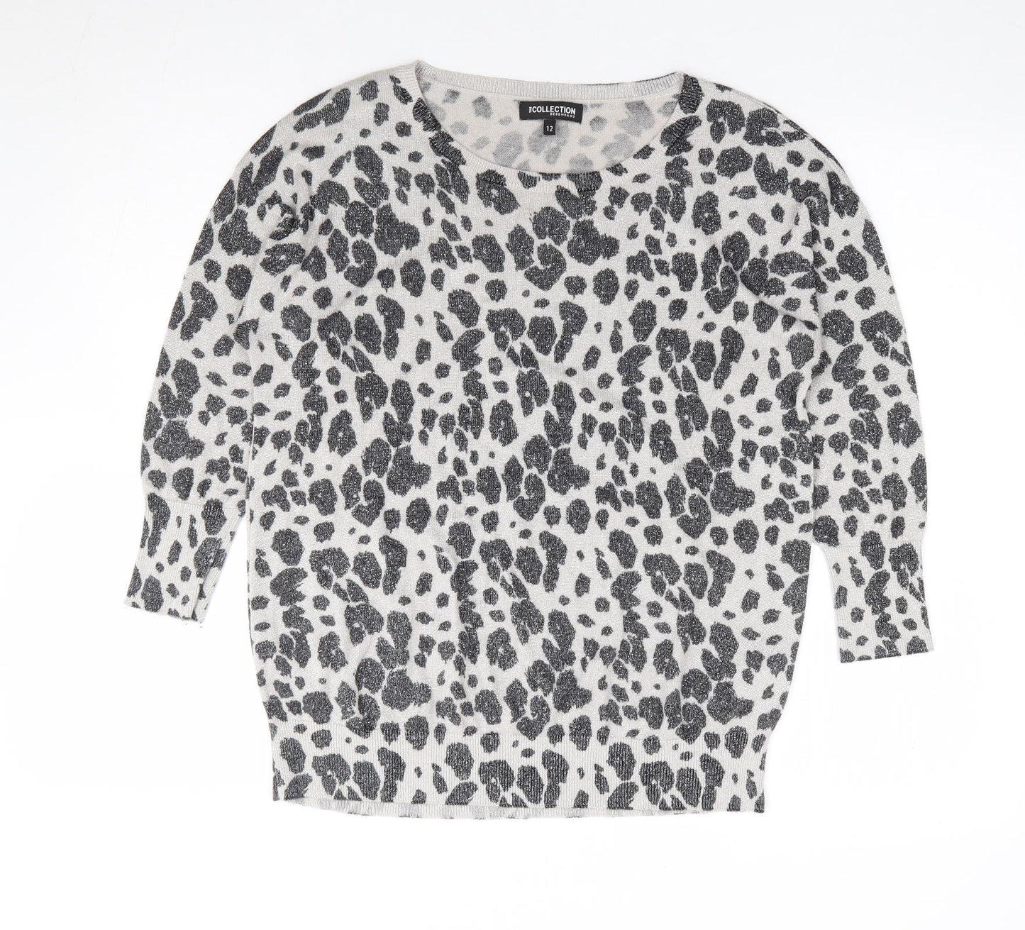 Debenhams Womens Grey Round Neck Animal Print Viscose Pullover Jumper Size 12