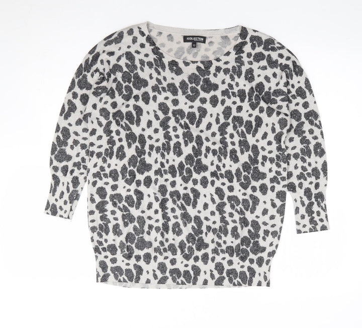 Debenhams Womens Grey Round Neck Animal Print Viscose Pullover Jumper Size 12