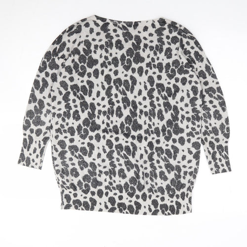 Debenhams Womens Grey Round Neck Animal Print Viscose Pullover Jumper Size 12