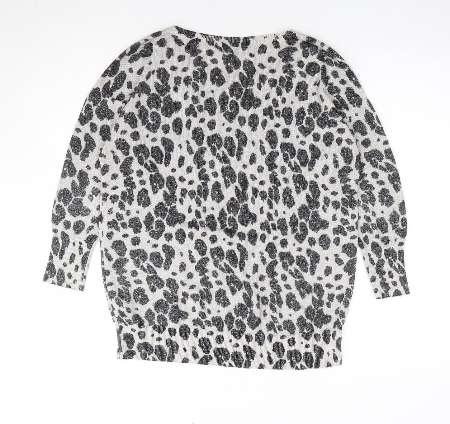 Debenhams Womens Grey Round Neck Animal Print Viscose Pullover Jumper Size 12