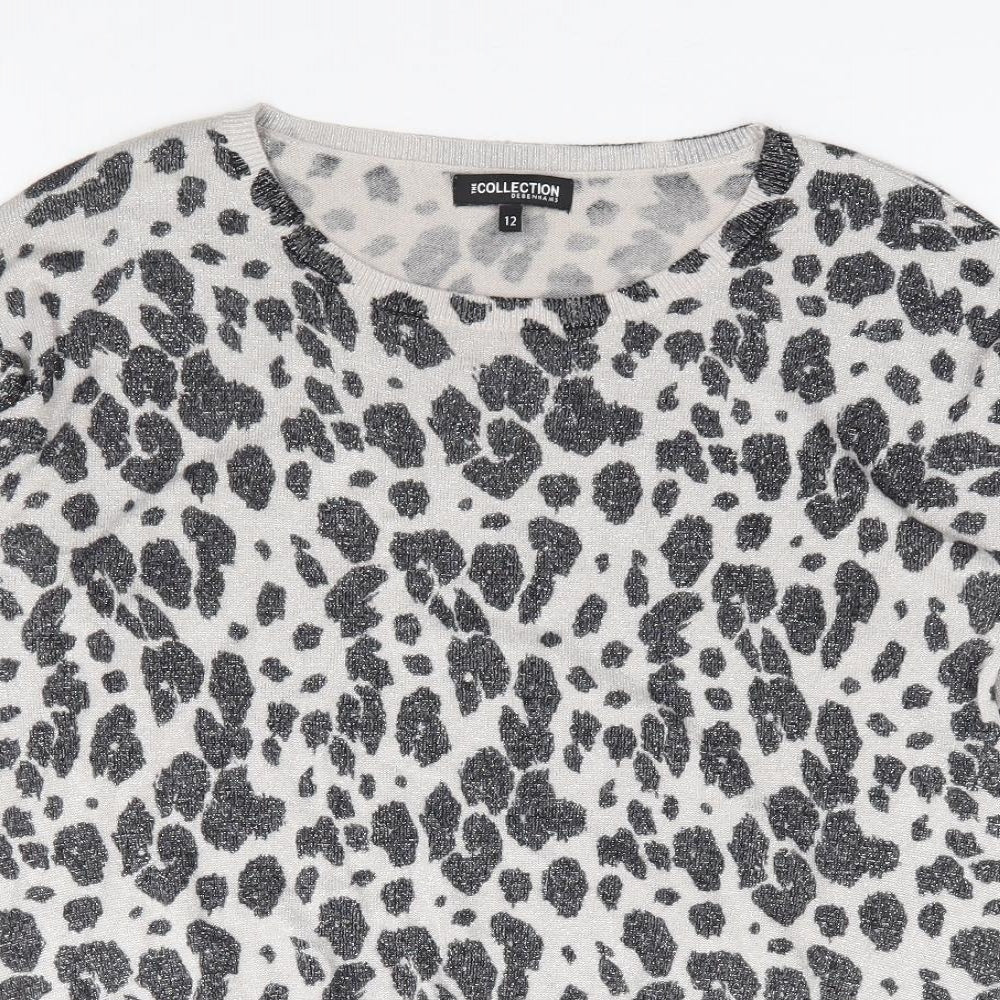 Debenhams Womens Grey Round Neck Animal Print Viscose Pullover Jumper Size 12