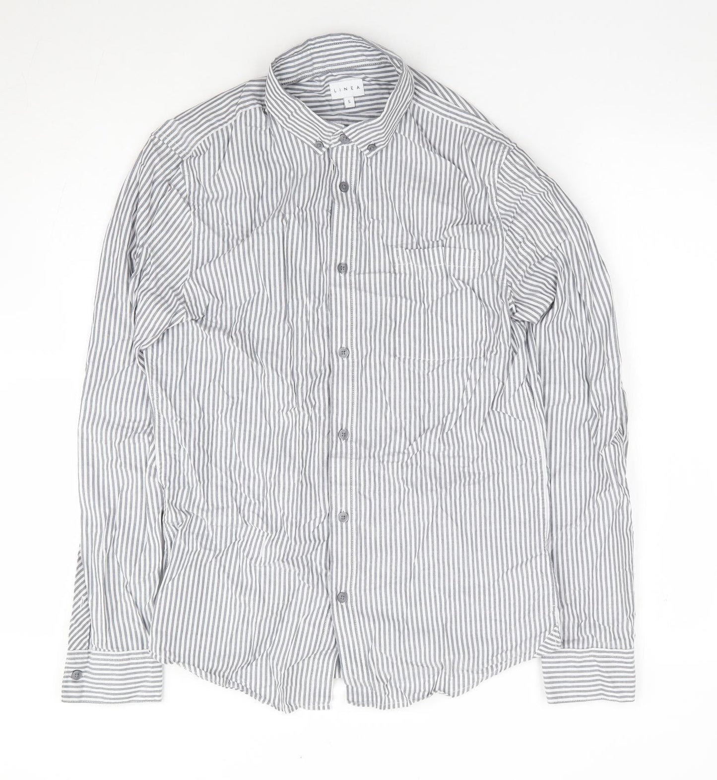Linea Womens Blue Striped 100% Cotton Jersey Button-Up Size S Collared