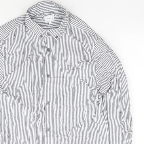 Linea Womens Blue Striped 100% Cotton Jersey Button-Up Size S Collared