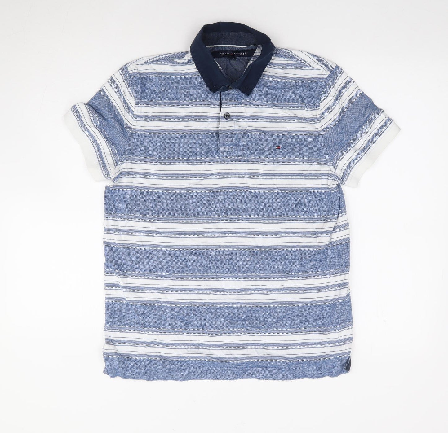 Tommy Hilfiger Mens Blue Striped Cotton Polo Size S Collared Pullover