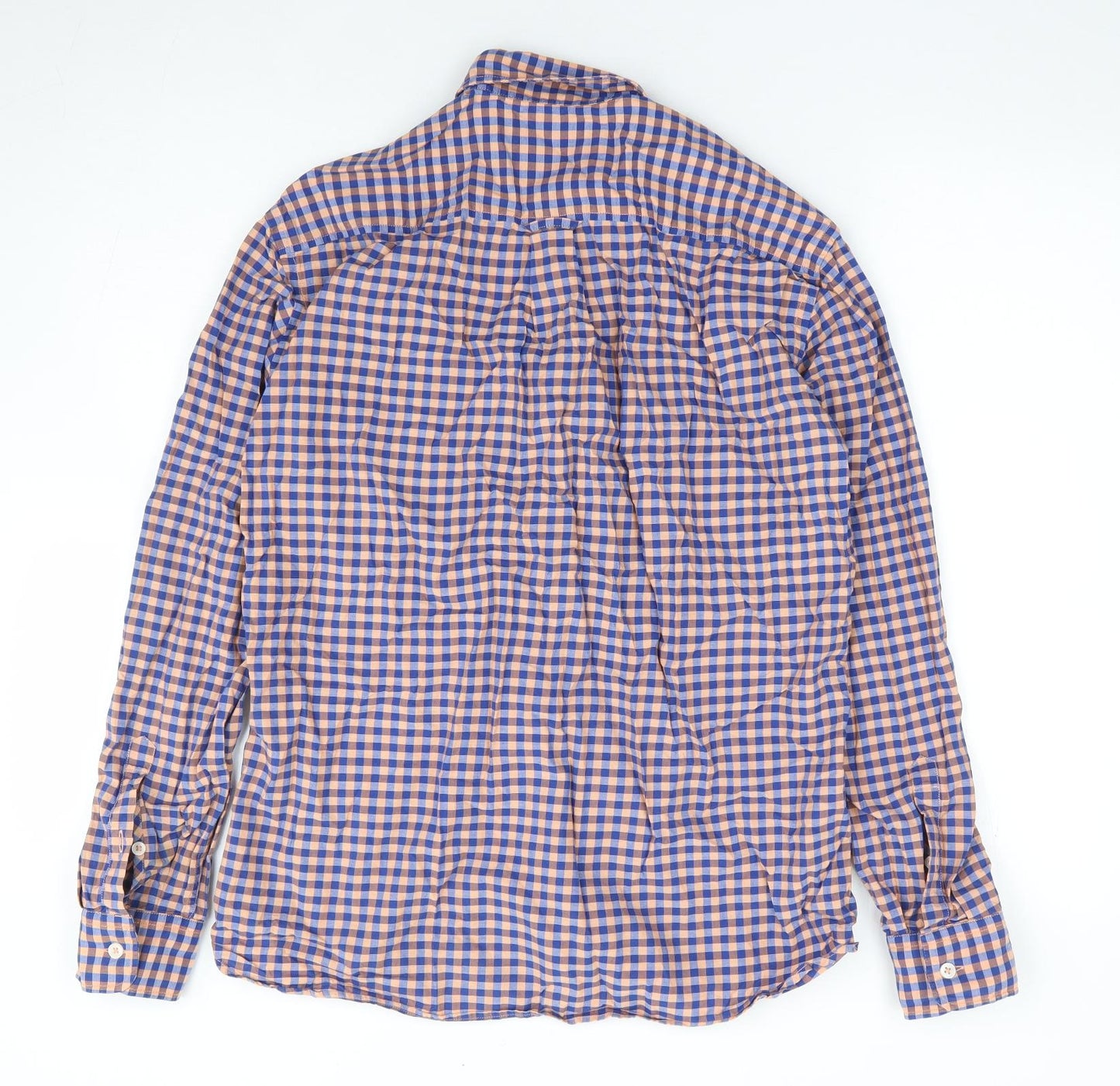 Mango Mens Blue Check Polyester Button-Up Size S Collared Button