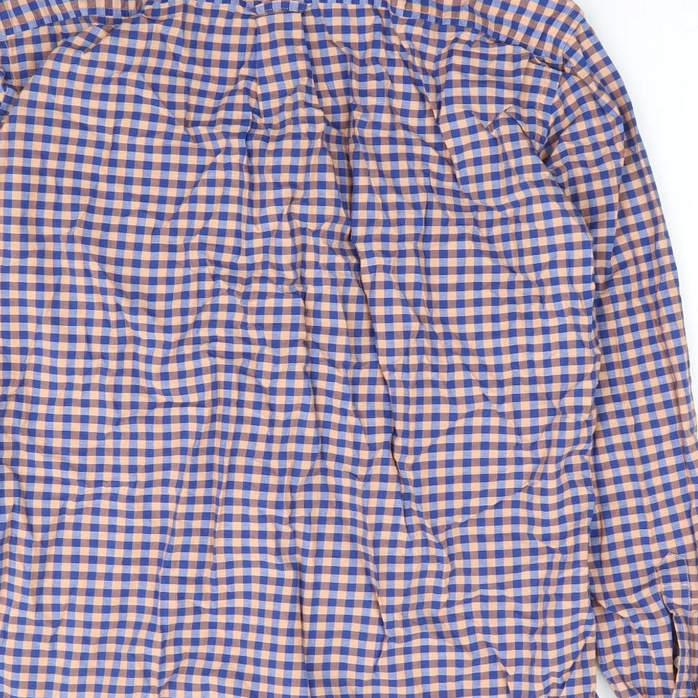 Mango Mens Blue Check Polyester Button-Up Size S Collared Button