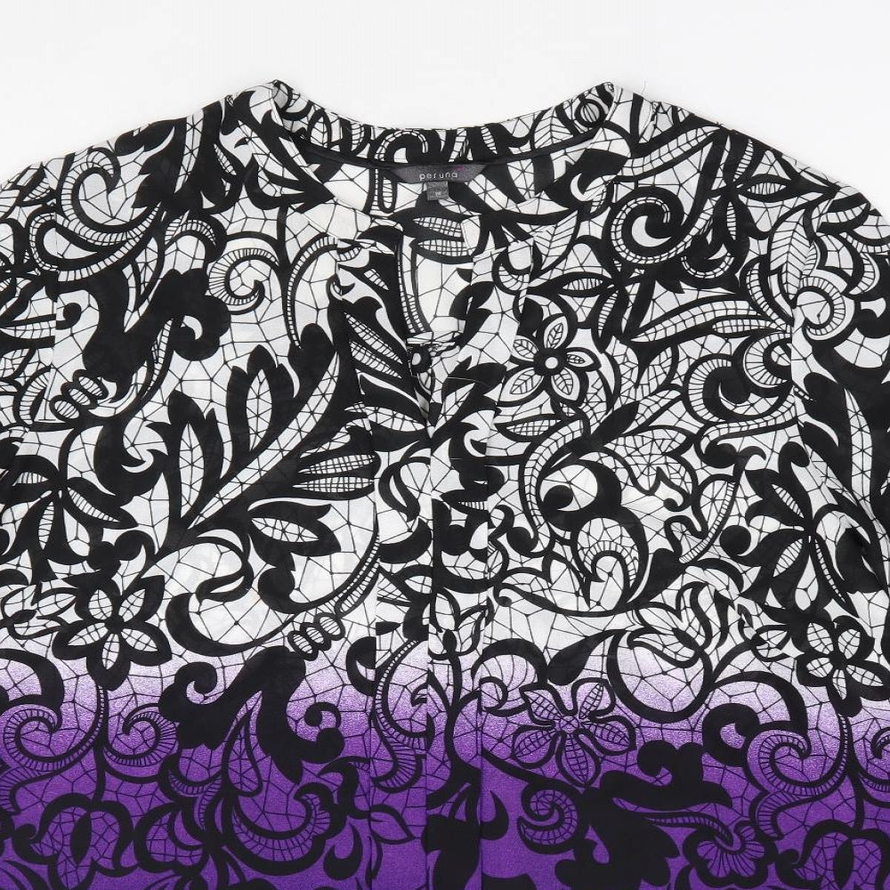 Per Una Womens Purple Floral Polyester Jersey Blouse Size 18 V-Neck