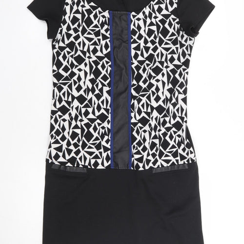 Miss Captain Womens Black Geometric Polyester A-Line Size 10 Round Neck Pullover