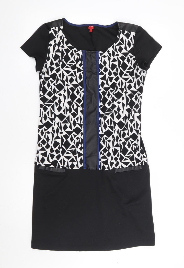 Miss Captain Womens Black Geometric Polyester A-Line Size 10 Round Neck Pullover