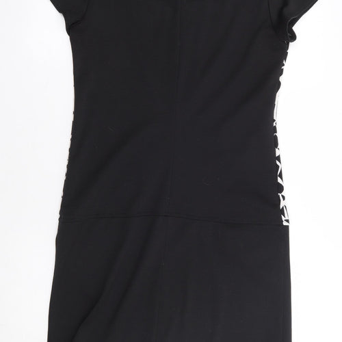 Miss Captain Womens Black Geometric Polyester A-Line Size 10 Round Neck Pullover