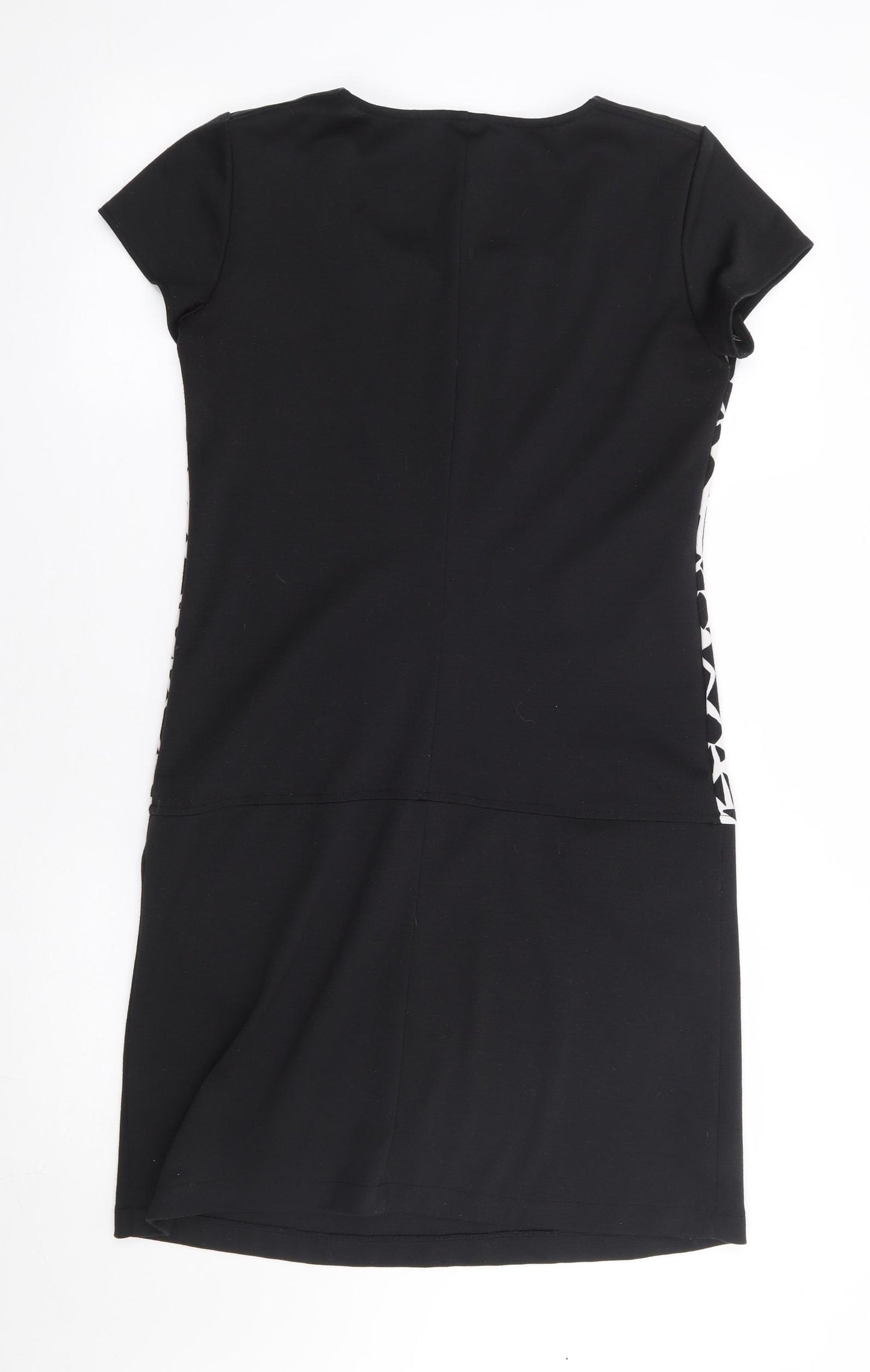 Miss Captain Womens Black Geometric Polyester A-Line Size 10 Round Neck Pullover