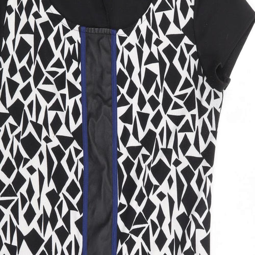 Miss Captain Womens Black Geometric Polyester A-Line Size 10 Round Neck Pullover