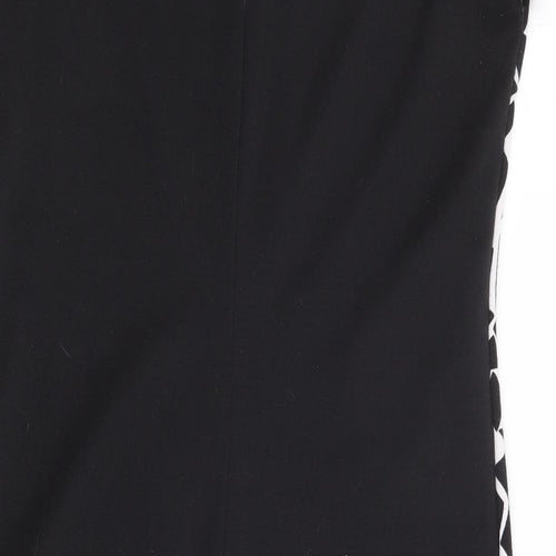Miss Captain Womens Black Geometric Polyester A-Line Size 10 Round Neck Pullover