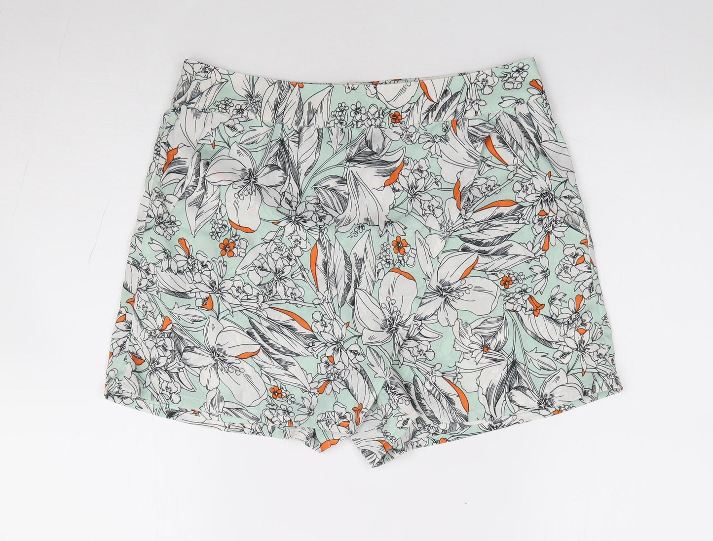 Primark Womens Green Floral Polyester Wrap Shorts Size 10 L4 in Regular Zip