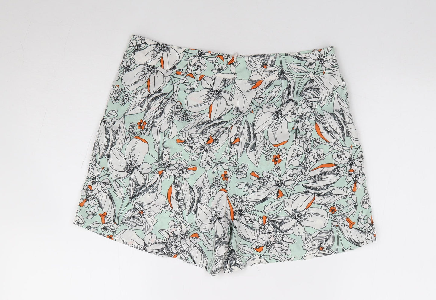 Primark Womens Green Floral Polyester Wrap Shorts Size 10 L4 in Regular Zip