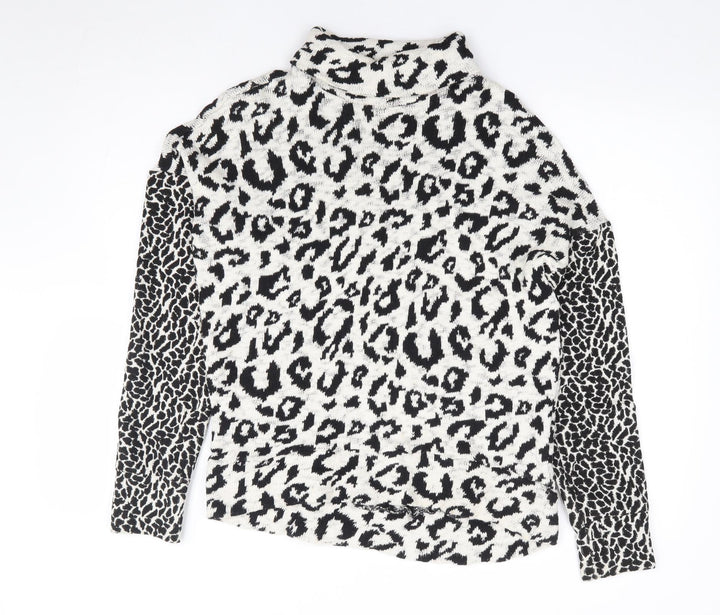 Topshop Womens Black Roll Neck Animal Print Cotton Pullover Jumper Size 8