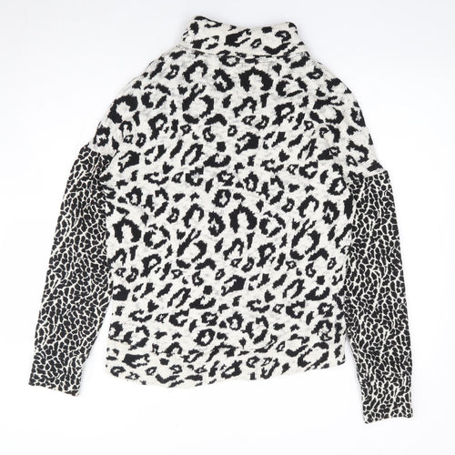 Topshop Womens Black Roll Neck Animal Print Cotton Pullover Jumper Size 8