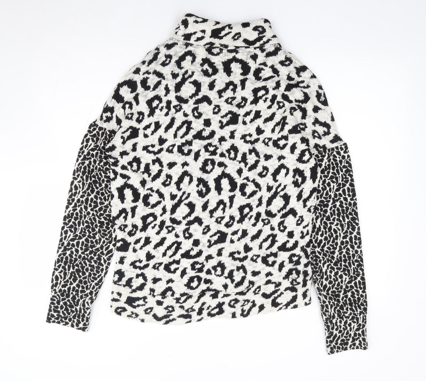 Topshop Womens Black Roll Neck Animal Print Cotton Pullover Jumper Size 8