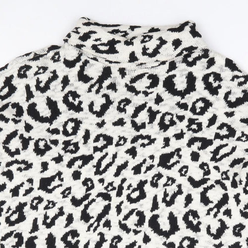 Topshop Womens Black Roll Neck Animal Print Cotton Pullover Jumper Size 8