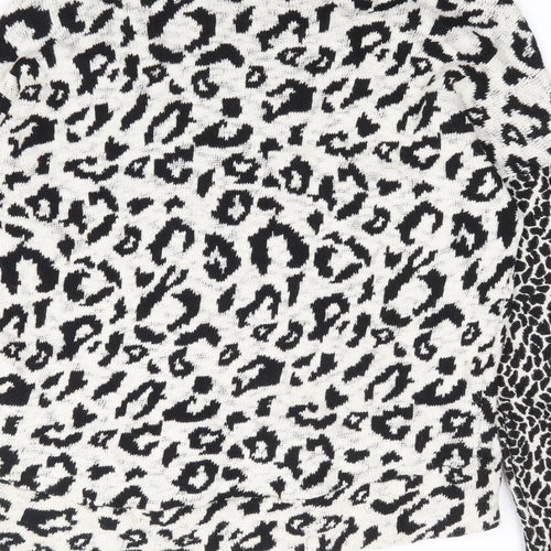 Topshop Womens Black Roll Neck Animal Print Cotton Pullover Jumper Size 8