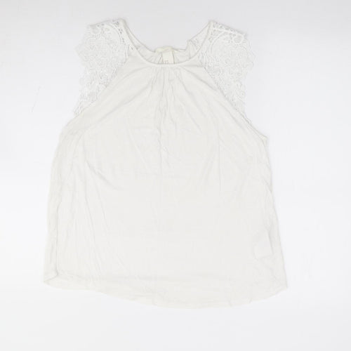 H&M Womens Ivory Viscose Jersey Tank Size M Round Neck