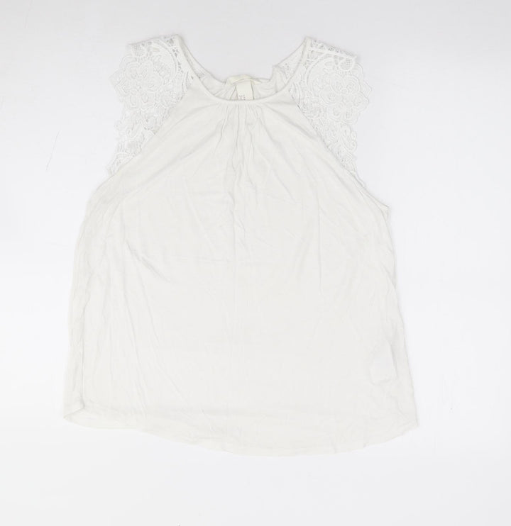 H&M Womens Ivory Viscose Jersey Tank Size M Round Neck