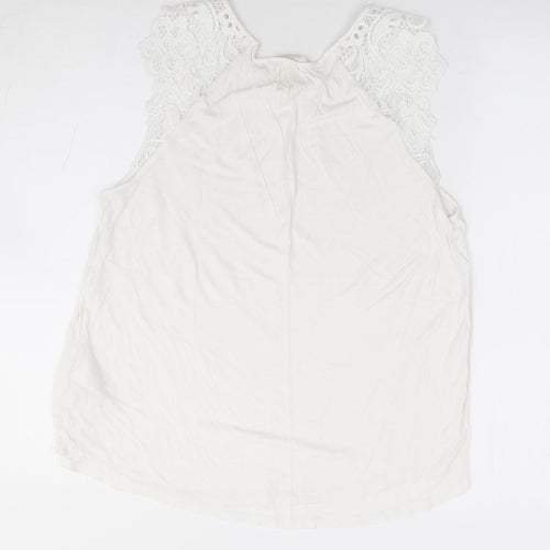 H&M Womens Ivory Viscose Jersey Tank Size M Round Neck