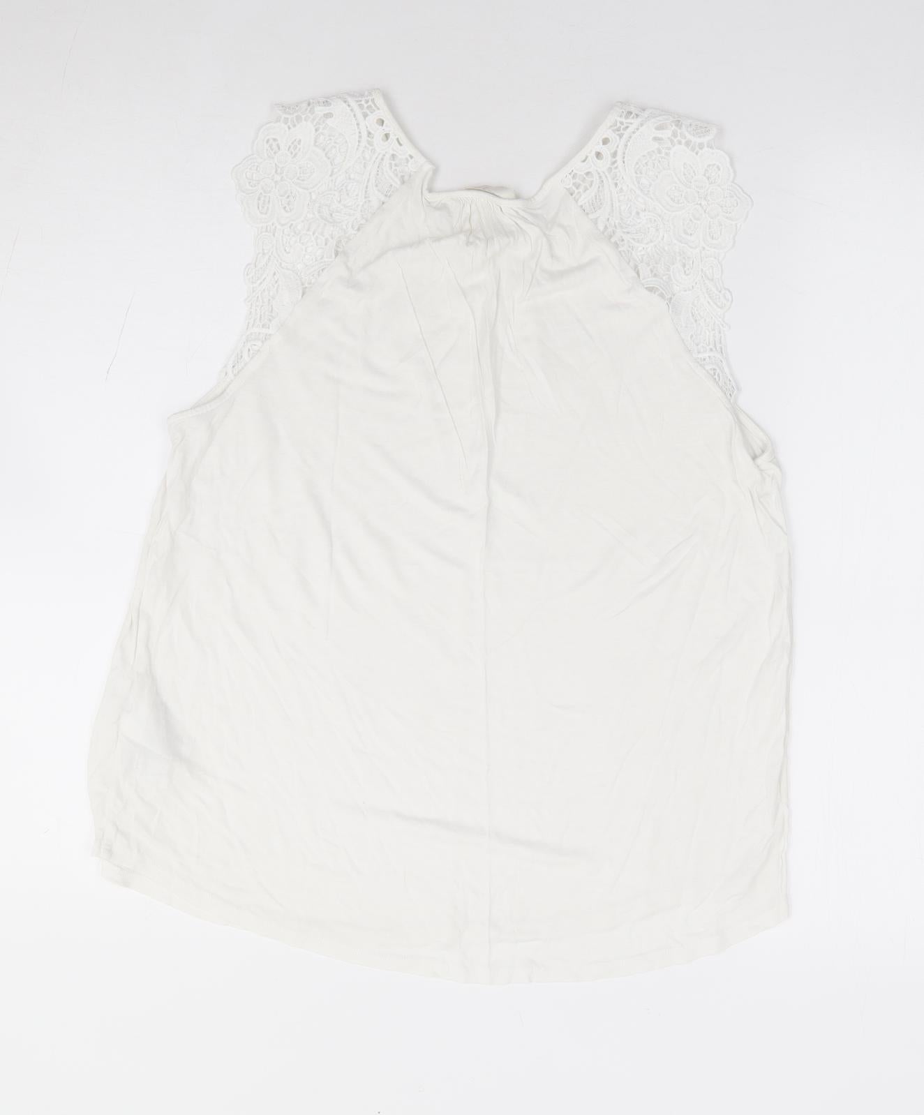 H&M Womens Ivory Viscose Jersey Tank Size M Round Neck