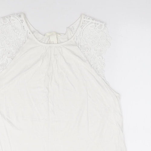 H&M Womens Ivory Viscose Jersey Tank Size M Round Neck