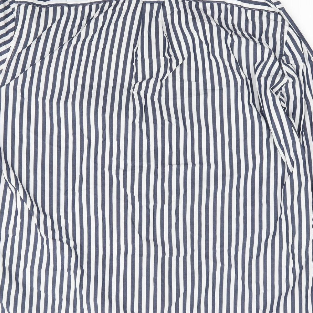 Marks and Spencer Mens Blue Striped Cotton Button-Up Size XL Collared Button