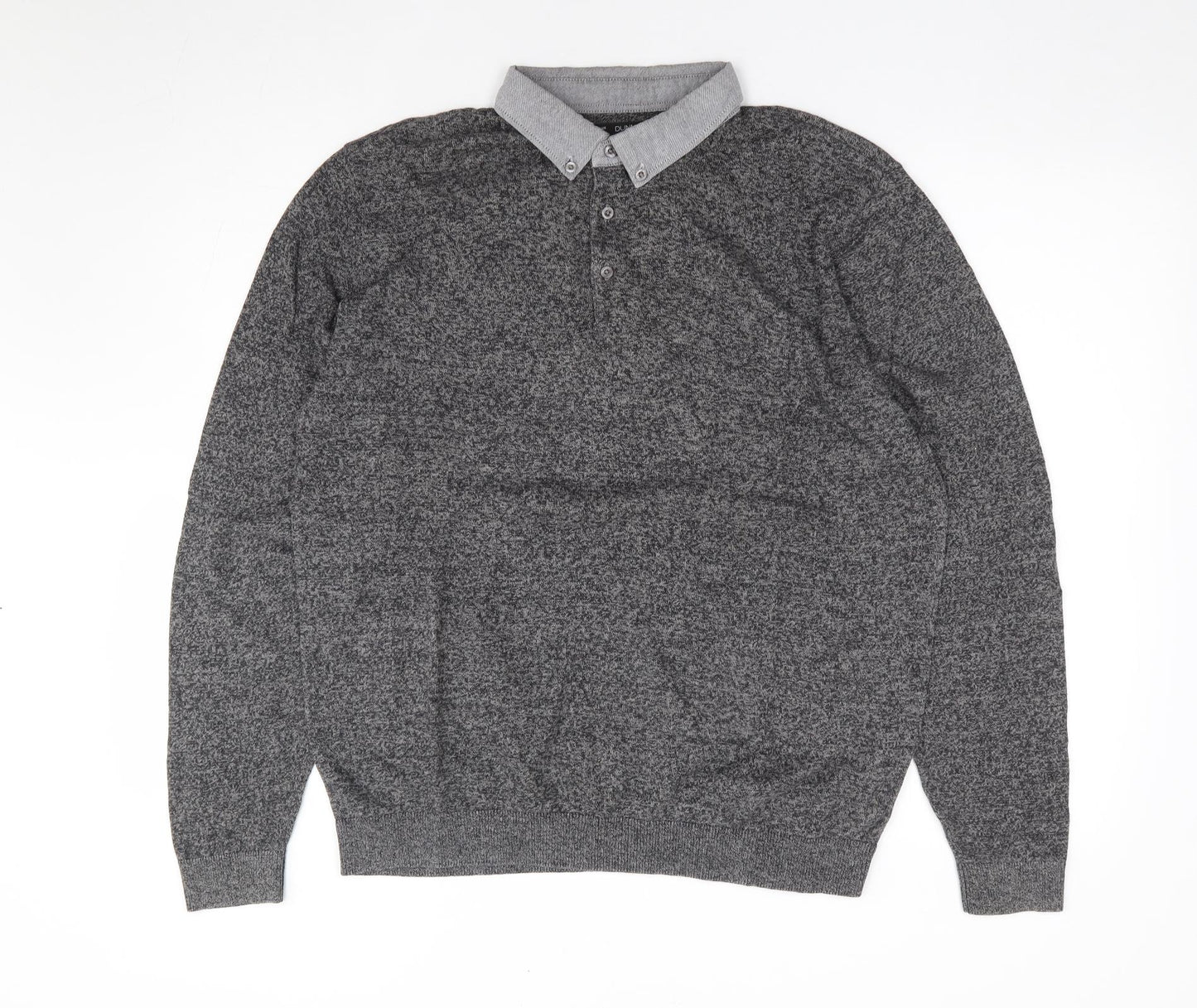 Dunnes Mens Grey Collared Cotton Pullover Jumper Size L