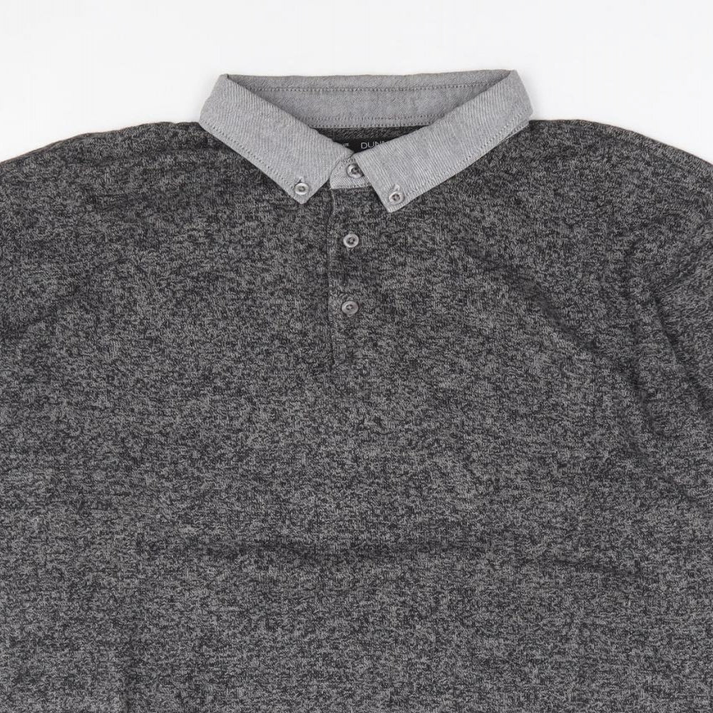Dunnes Mens Grey Collared Cotton Pullover Jumper Size L