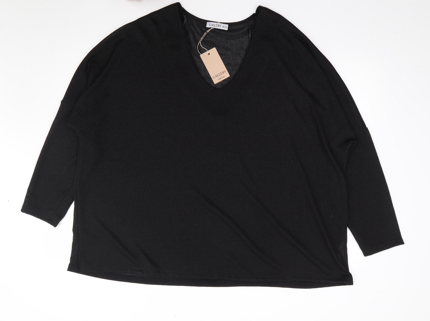Gallery Womens Black V-Neck Polyester Pullover Jumper Size XL
