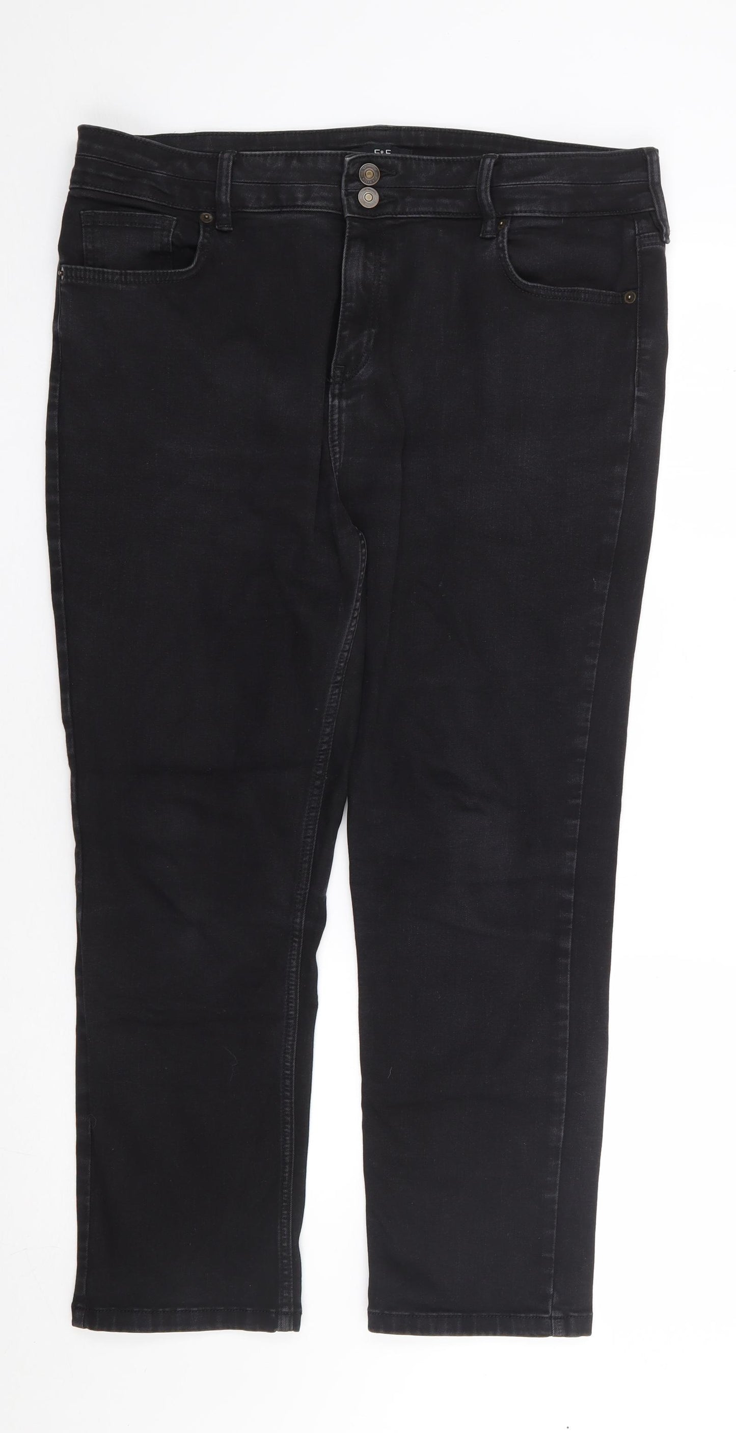 F&F Womens Black Cotton Straight Jeans Size 18 L26 in Regular Zip
