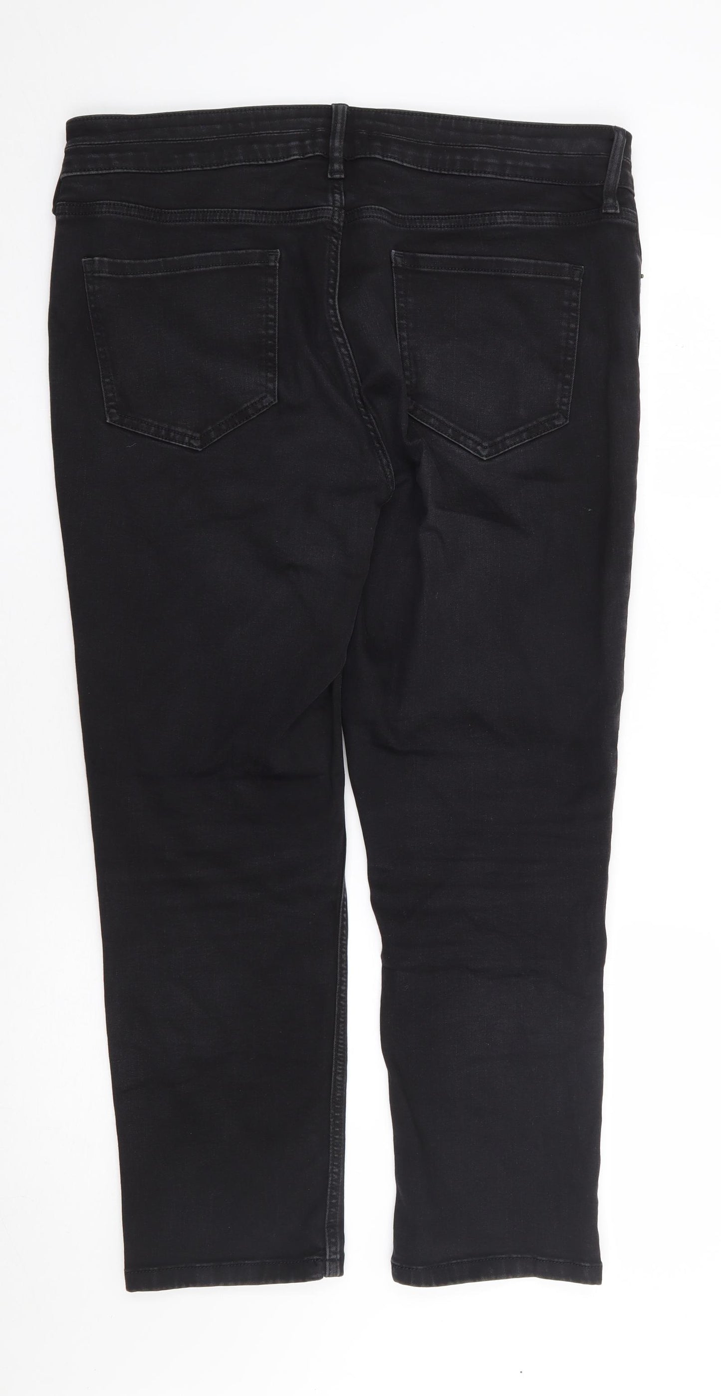 F&F Womens Black Cotton Straight Jeans Size 18 L26 in Regular Zip