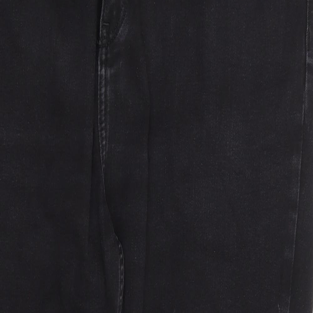 F&F Womens Black Cotton Straight Jeans Size 18 L26 in Regular Zip