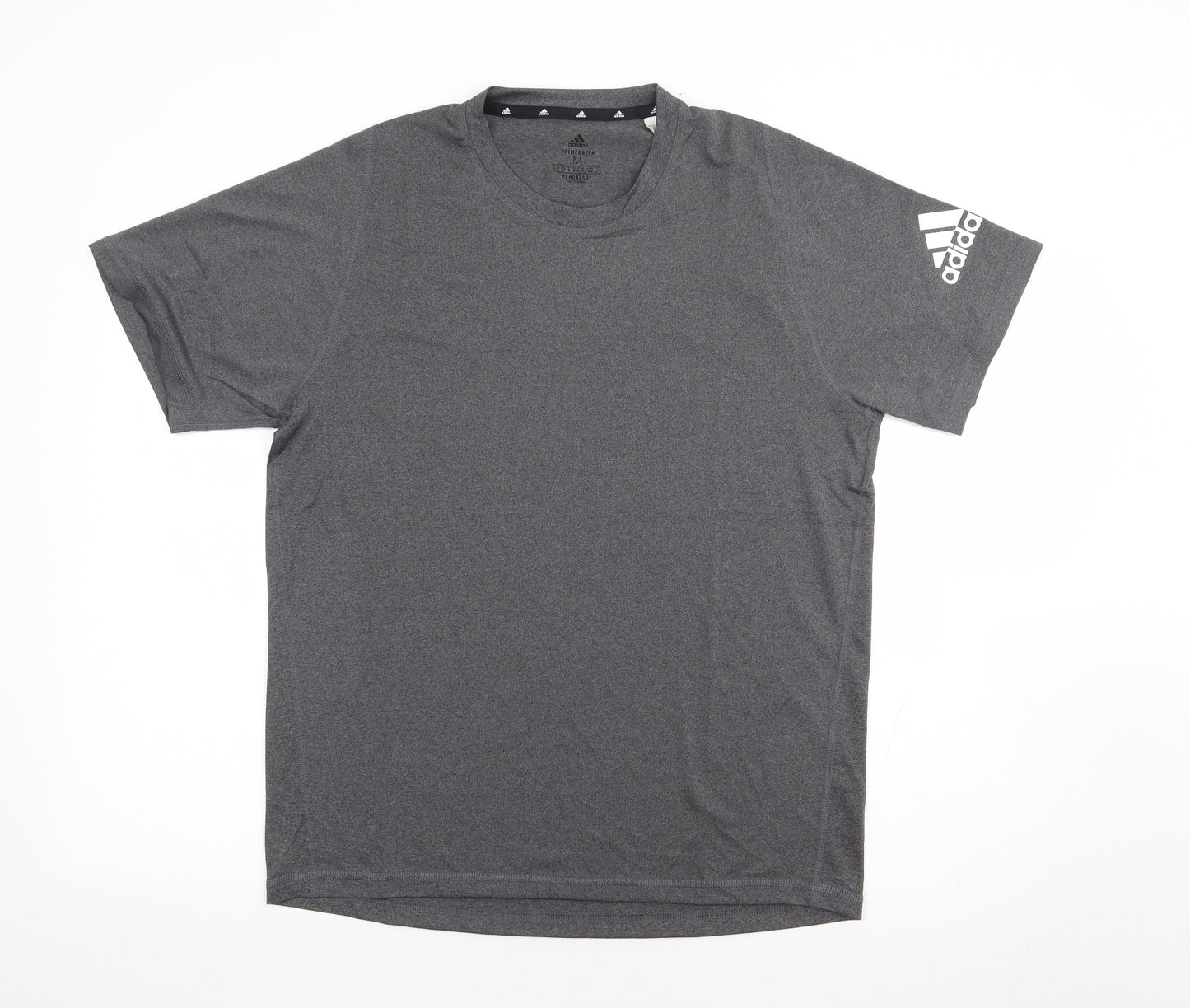 adidas Mens Grey Polyester Jersey T-Shirt Size M Crew Neck Pullover