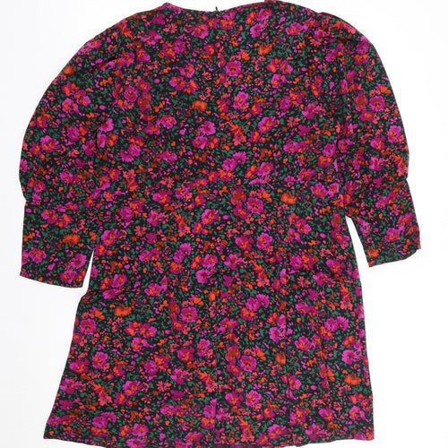 QED London Womens Multicoloured Floral Polyester Fit & Flare Size 16 V-Neck Zip