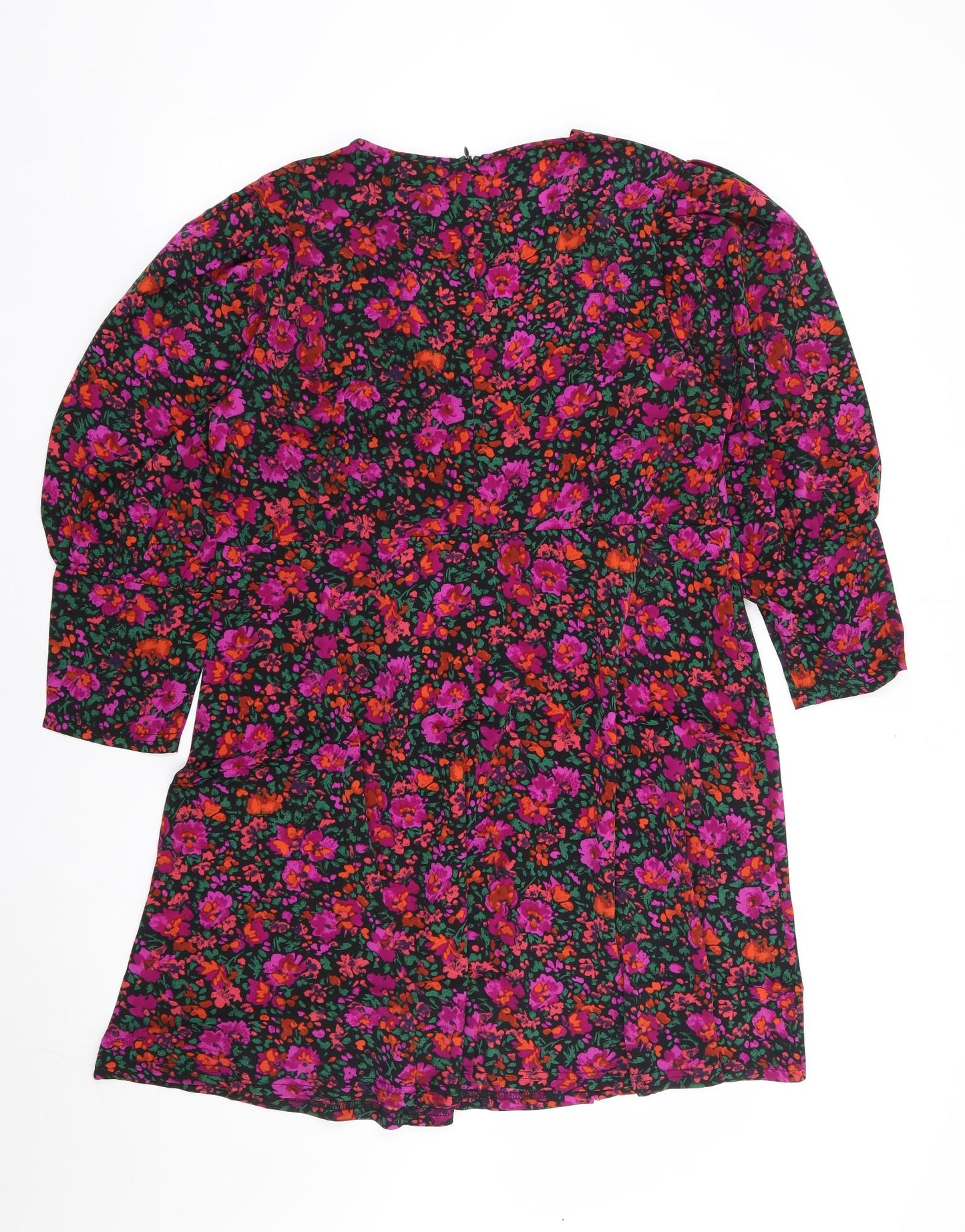 QED London Womens Multicoloured Floral Polyester Fit & Flare Size 16 V-Neck Zip