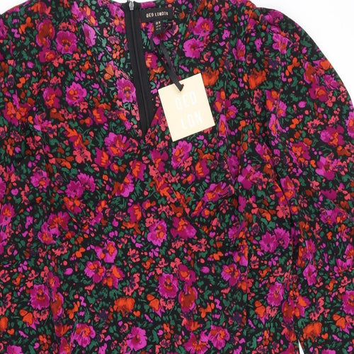QED London Womens Multicoloured Floral Polyester Fit & Flare Size 16 V-Neck Zip