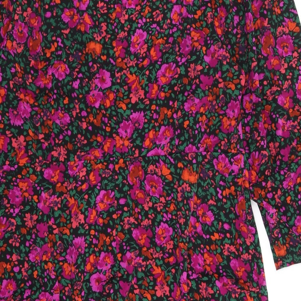 QED London Womens Multicoloured Floral Polyester Fit & Flare Size 16 V-Neck Zip