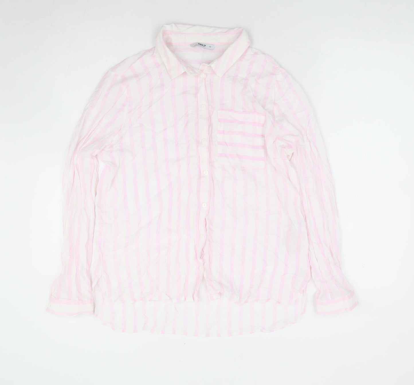 Only Womens Pink Striped Viscose Jersey Button-Up Size 12 Collared